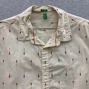 United Colors of Benetton Shirt Mens XL Slim Fit Canoe Paddles Print Long Sleeve